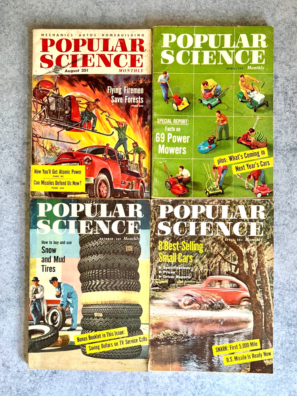 Popular Science Magazine Lot Cars Atomic Power Firefighting 1950s 4pc